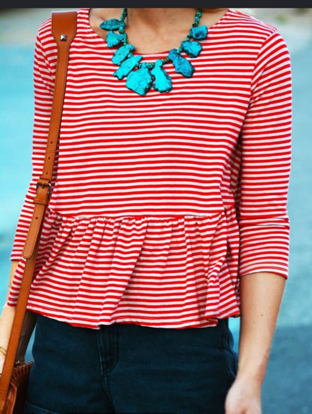 We the free women's red and white striped crop top, long sleeve size extra small